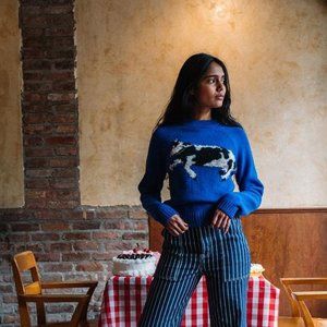 Rachel Antonoff bessie raglan cow print sweater